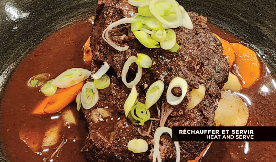 Beer-flavored beef cheek, maple root vegetables